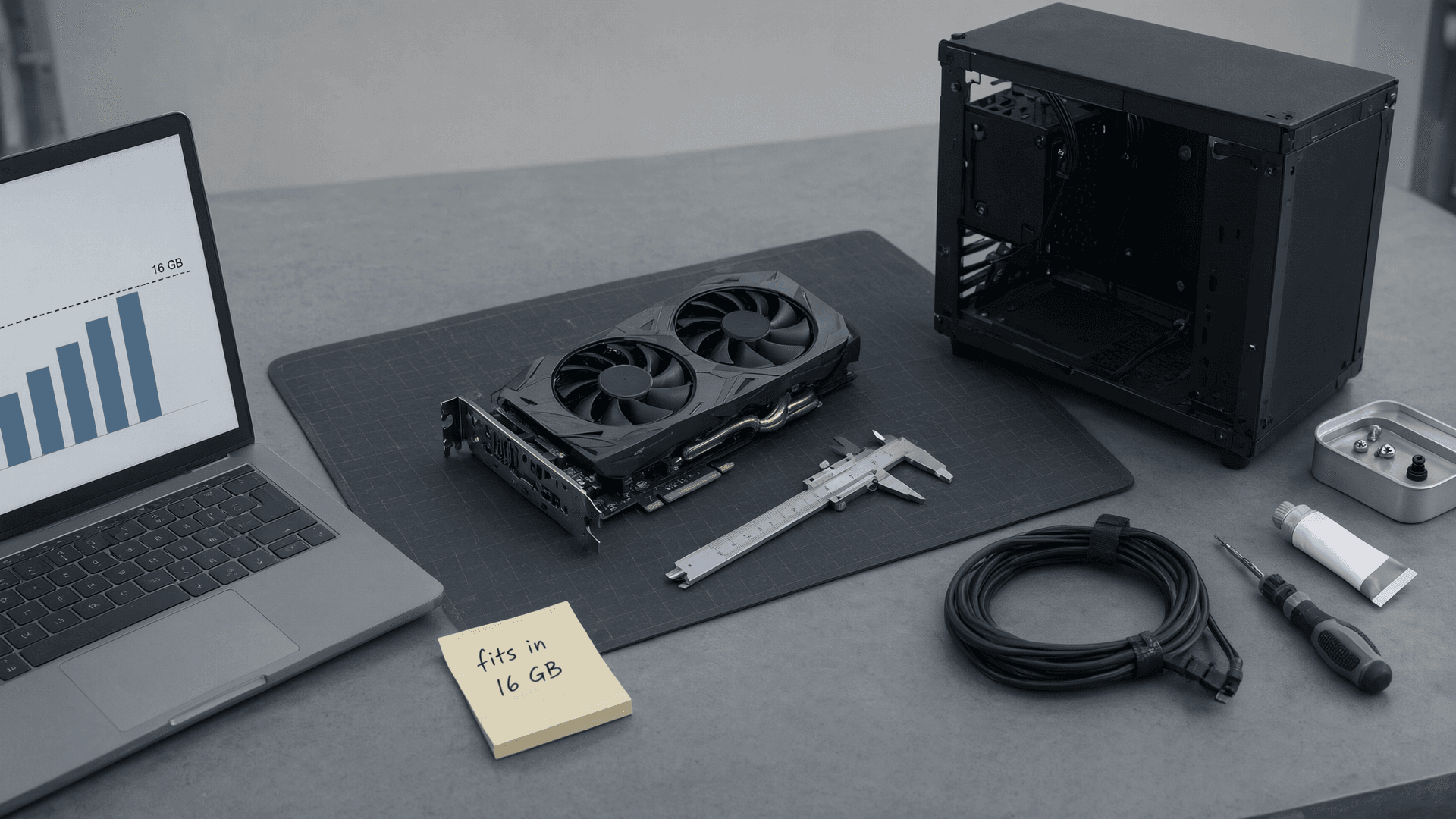 16 GB is enough: the Qwen3.8-27B GGUF measurement table (11.8 GB, 40 tok/s @ 5060 Ti) for the laptop stack